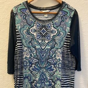 Christopher & Banks Size X Womans Top Boat Neck 3/4 Sheer Sleeve